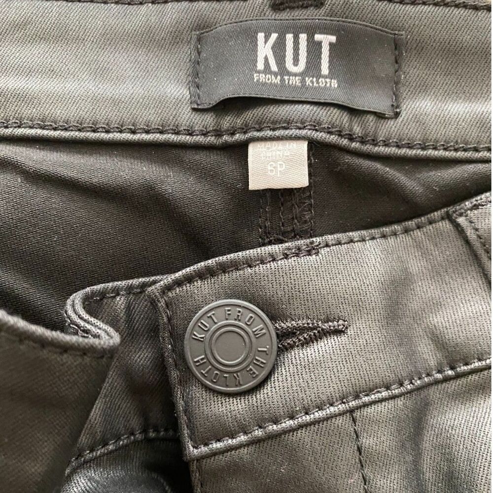 Kut From The Kloth Kelsey Flare Pants 6P 29 Black Coated Faux Leather Jeans NWT - Picture 5 of 10